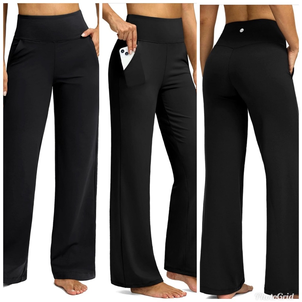 G4FREE Wide Leg High Waist Yoga Pants Comfy Pants Athletic Pants Black M